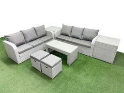 Fimous Outdoor Garden Furniture Sets 8 Seater Wicker Rattan Furniture Sofa Sets w/ Oblong Coffee Table high Back Lounge Sofa Stools 2 Side Table - thumbnail 1