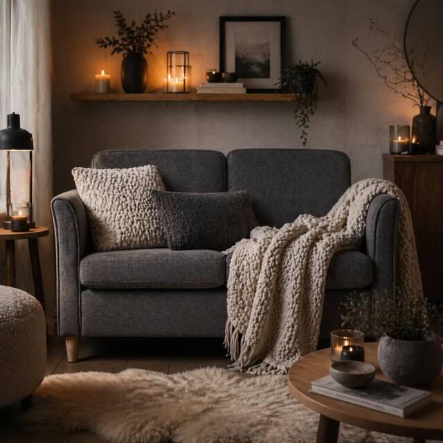 Wyld Haus Sono Dark Grey Compact 2 Seater Loveseat with Wooden Legs & Armrests - image 1