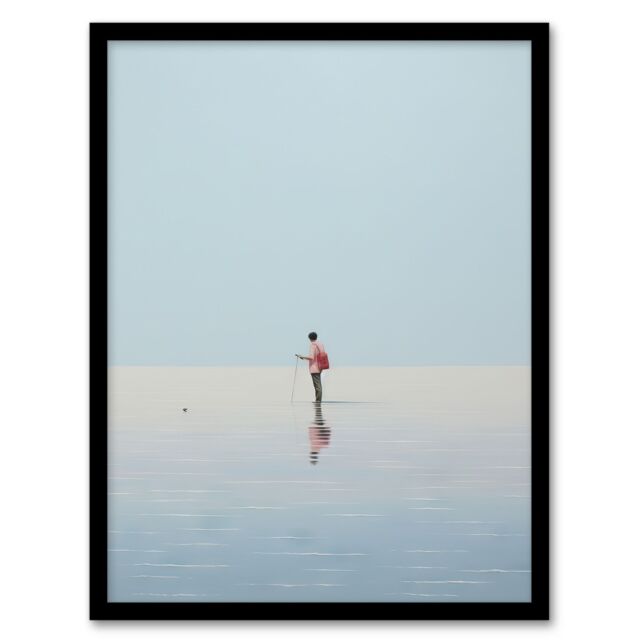 Artery8 Wall Art Print Alone At Sea By Amy Denver Minimalist Soft Pastel Ocean Pale Blue Minimalism Simple Modern Artwork Art Framed - Size: A4 - image 1