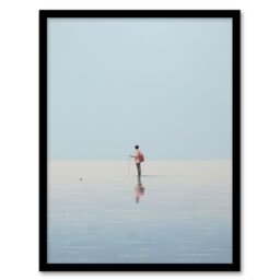 Artery8 Wall Art Print Alone At Sea By Amy Denver Minimalist Soft Pastel Ocean Pale Blue Minimalism Simple Modern Artwork Art Framed - Size: A4 - thumbnail 1