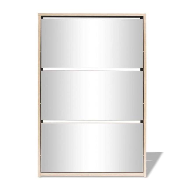 Berkfield Home Shoe Cabinet 3-Layer Mirror Oak 63x17x102.5 cm in Light Brown - image 1