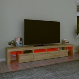 Berkfield Home TV Cabinet with LED Lights Sonoma Oak 230x36.5x40 cm in Light Oak - thumbnail 5
