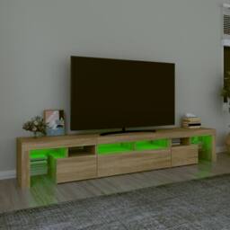 Berkfield Home TV Cabinet with LED Lights Sonoma Oak 230x36.5x40 cm in Light Oak - thumbnail 4