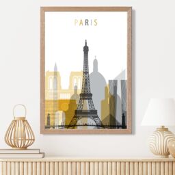 ARTZE Paris Yellow & Grey City Skyline Framed Print SIZE: A4 with Oak Frame - thumbnail 2
