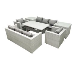 Fimous Rattan Garden Furniture Set Outdoor 8 Seater Patio Dinin g Sofa Sets with Dining Table 2 Chairs 2 Side Tables Light Grey Mixed - thumbnail 1