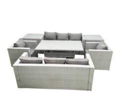 Fimous Rattan Garden Furniture Set Outdoor 8 Seater Patio Dinin g Sofa Sets with Dining Table 2 Chairs 2 Side Tables Light Grey Mixed - thumbnail 2