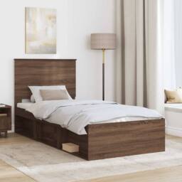 Berkfield Home Bed Frame with Headboard Brown Oak 100 x 200 cm Solid Pine Wood - thumbnail 3