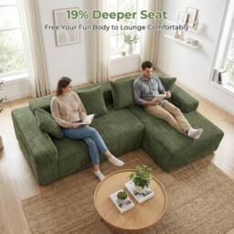 Dprodo 261CM Modular Right L-Shaped Sectional Sofa, 4 Seater Corner Sofa in Green - thumbnail 3