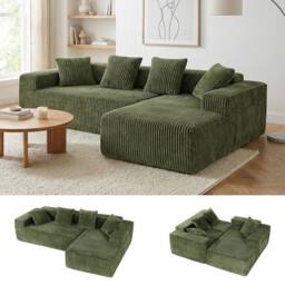 Dprodo 261CM Modular Right L-Shaped Sectional Sofa, 4 Seater Corner Sofa in Green - thumbnail 9