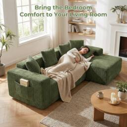 Dprodo 261CM Modular Right L-Shaped Sectional Sofa, 4 Seater Corner Sofa in Green - thumbnail 5
