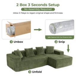 Dprodo 261CM Modular Right L-Shaped Sectional Sofa, 4 Seater Corner Sofa in Green - thumbnail 8