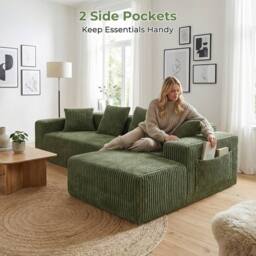 Dprodo 261CM Modular Right L-Shaped Sectional Sofa, 4 Seater Corner Sofa in Green - thumbnail 4