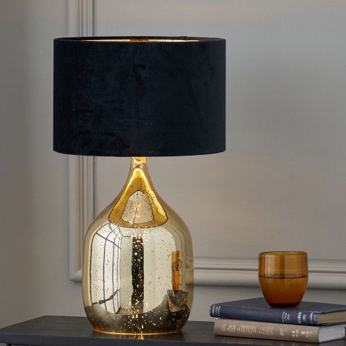 Ruma Gold Foxed Glass Dual Light Table Lamp with Black Shade - image 1