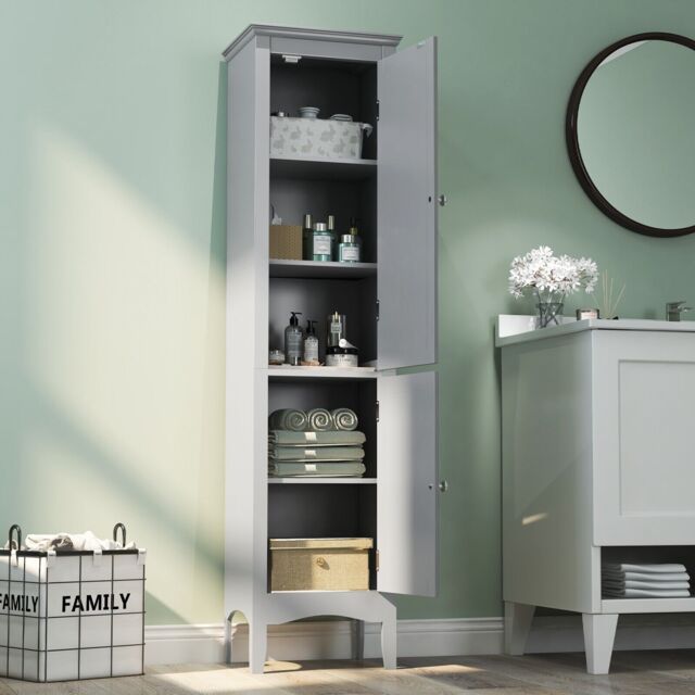 Costway 5-Tier Bathroom Tall Cabinet Slim Storage Organizer Cupboard 2 Door in Grey - image 1