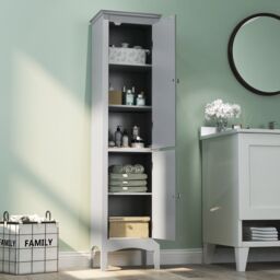 Costway 5-Tier Bathroom Tall Cabinet Slim Storage Organizer Cupboard 2 Door in Grey