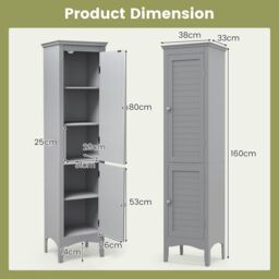Costway 5-Tier Bathroom Tall Cabinet Slim Storage Organizer Cupboard 2 Door in Grey - thumbnail 2