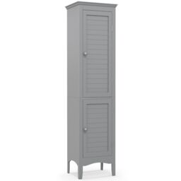 Costway 5-Tier Bathroom Tall Cabinet Slim Storage Organizer Cupboard 2 Door in Grey - thumbnail 5
