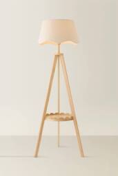 ValueLights Morrigan Scallop Linen Shade Wooden Scallop Shelf Tripod Floor Lamp in Natural - thumbnail 3