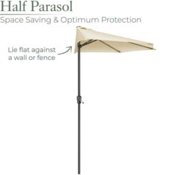 Christow 2.7m Half Parasol Garden Balcony Umbrella Steel Crank Handle UV Canopy in Beige - thumbnail 3