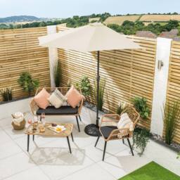 Christow 2.7m Half Parasol Garden Balcony Umbrella Steel Crank Handle UV Canopy in Beige - thumbnail 2