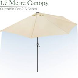 Christow 2.7m Half Parasol Garden Balcony Umbrella Steel Crank Handle UV Canopy in Beige - thumbnail 4