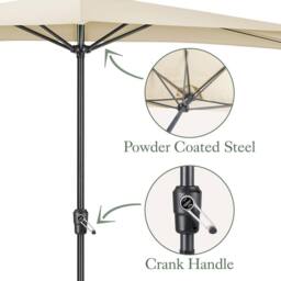 Christow 2.7m Half Parasol Garden Balcony Umbrella Steel Crank Handle UV Canopy in Beige - thumbnail 5