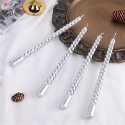 Marco Paul Set of 4 Silver Twisted Tall Tapered Candles Dinner Candles Table Centrepiece