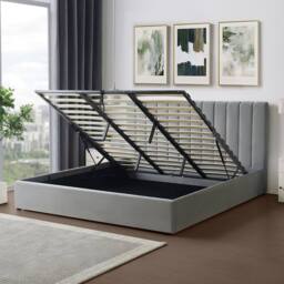 Artemis Home Corwin Grey Velvet Ottoman Storage Bed Frame - 4 Sizes Available - Size: Super King - thumbnail 4