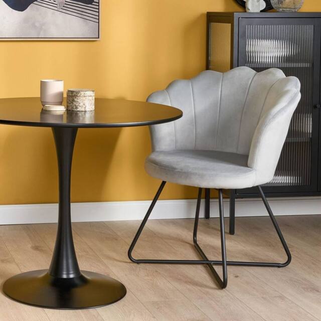 Wyld and Coco Grey Velvet Shell-Back Armless Chair - Black Metal Frame - image 1