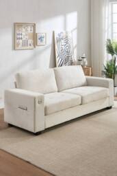 Living and Home 2-Seater Chenille Upholstered Sofa in White - thumbnail 1