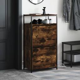 Berkfield Home Shoe Cabinet Smoked Oak 60x34x112 Engineered Wood in Brown - thumbnail 3