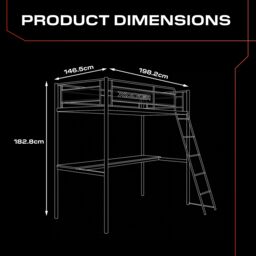 X Rocker HQ High Sleeper Bunk Bed with Large Desk & Mattress Included in Black - Size: Single - thumbnail 7