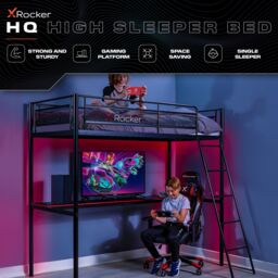 X Rocker HQ High Sleeper Bunk Bed with Large Desk & Mattress Included in Black - Size: Single - thumbnail 2