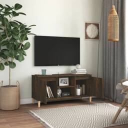 Berkfield Home TV Cabinet with Solid Wood Legs Smoked Oak 103.5x35x50 cm in Brown - thumbnail 6