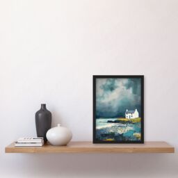 Artery8 Classic Scottish Lochside Cottage Oil Painting Framed Art Print in Grey - Size: A4 - thumbnail 4