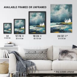 Artery8 Classic Scottish Lochside Cottage Oil Painting Framed Art Print in Grey - Size: A4 - thumbnail 3