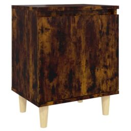 Berkfield Home Bed Cabinet with Solid Wood Legs Smoked Oak 40x30x50 cm in Brown - Size: 40 x 30 x 50 cm - thumbnail 2