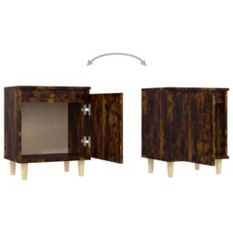 Berkfield Home Bed Cabinet with Solid Wood Legs Smoked Oak 40x30x50 cm in Brown - Size: 40 x 30 x 50 cm - thumbnail 5
