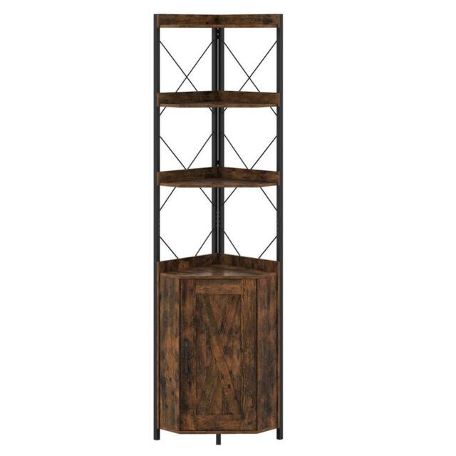 Gymax Corner Storage Shelf 6-Tier Freestanding Tall Cabinet Slim Bookcase in Brown - image 1