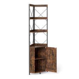 Gymax Corner Storage Shelf 6-Tier Freestanding Tall Cabinet Slim Bookcase in Brown - thumbnail 3