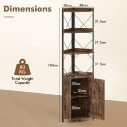 Gymax Corner Storage Shelf 6-Tier Freestanding Tall Cabinet Slim Bookcase in Brown - thumbnail 2