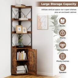 Gymax Corner Storage Shelf 6-Tier Freestanding Tall Cabinet Slim Bookcase in Brown - thumbnail 7