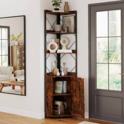 Gymax Corner Storage Shelf 6-Tier Freestanding Tall Cabinet Slim Bookcase in Brown - thumbnail 5