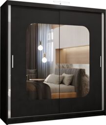 MN Furniture Wardrobe with Double Sliding Mirror Door-LED Light 120x217cm in Black - Size: 120x217 cm - thumbnail 2