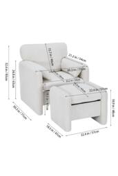 Living and Home Chenille Upholstered Armchair with Footstool in White - thumbnail 2