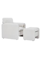 Living and Home Chenille Upholstered Armchair with Footstool in White - thumbnail 4