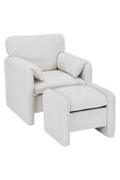 Living and Home Chenille Upholstered Armchair with Footstool in White - thumbnail 3