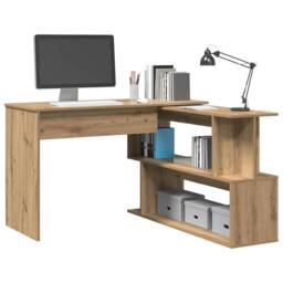 Berkfield Home Modern Corner Desk Artisan Oak 200.5x50x76 cm Engineered Wood in Brown - thumbnail 4