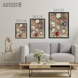 "Artery8 Group Of Morning Glories Framed Canvas Wall Art Print Ogawa Kazumasa - Size: W12"" x H16""" - thumbnail 4