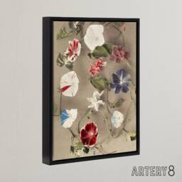 "Artery8 Group Of Morning Glories Framed Canvas Wall Art Print Ogawa Kazumasa - Size: W12"" x H16""" - thumbnail 2
